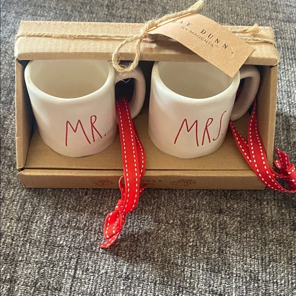 Rae Dunn Red Lettered Mr. & Mrs. Mug Pair Ornaments.